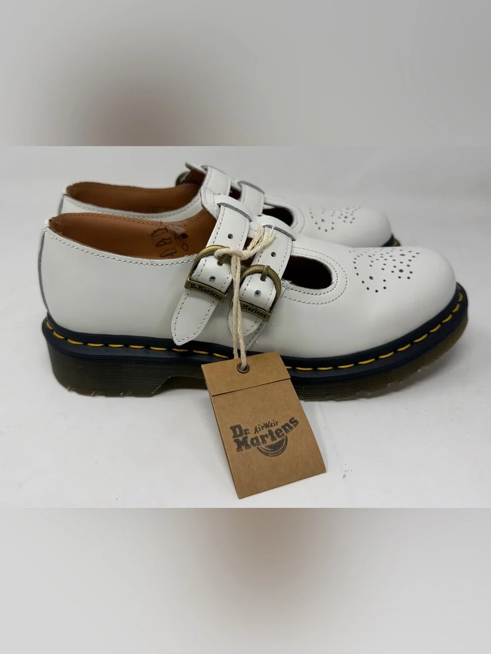 Dr Martens 8065 Mary Jane Shoes Women 7 White Leather Double Buckle NWT